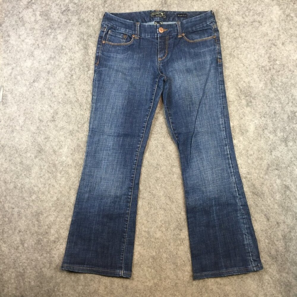Seven7 Jeans Womens 29 Boot Cut Mid Rise Medium Wash Distressed Whiskered Stretc